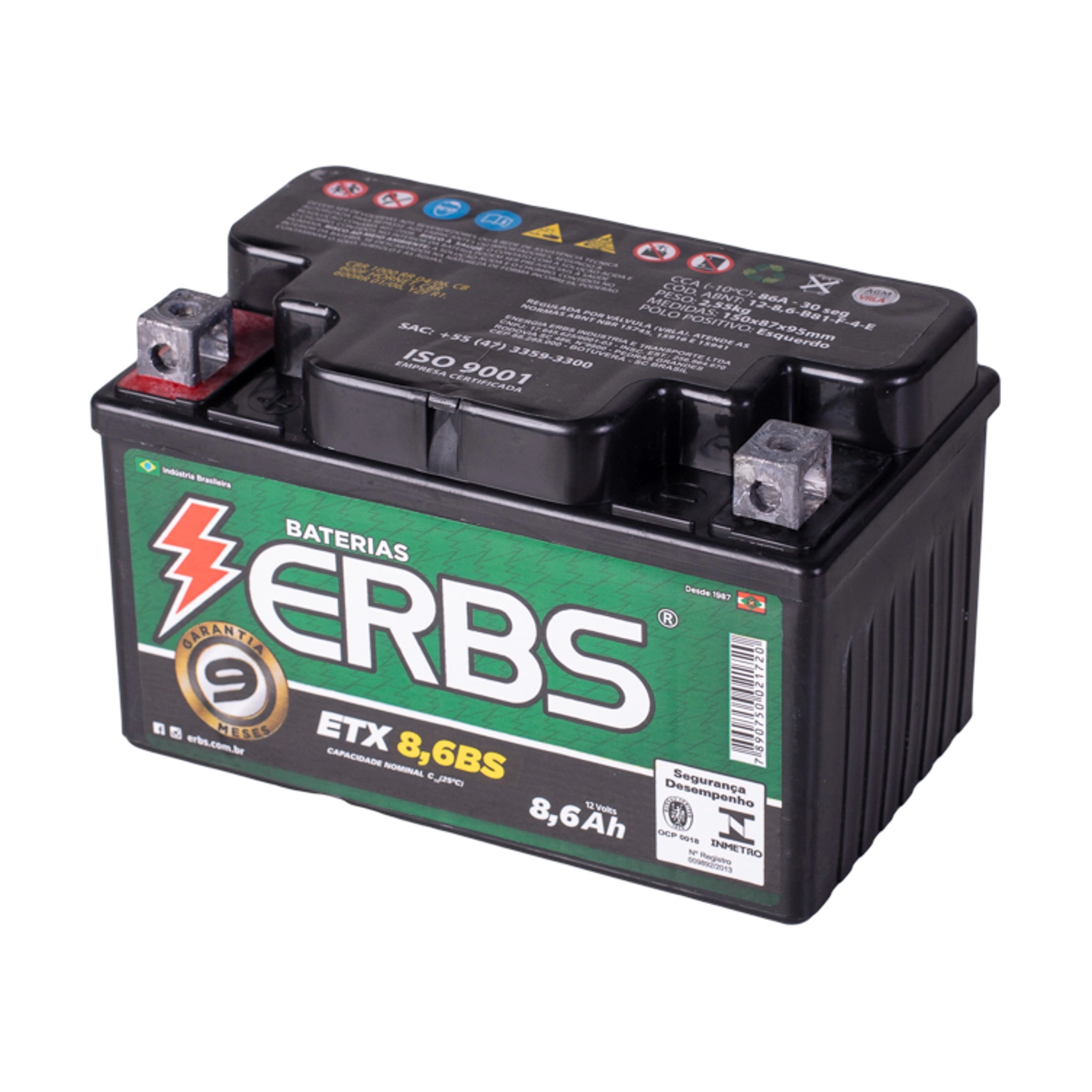 Bateria Moto ERBS Premium ETX8,6BS 12V 8,6Ah