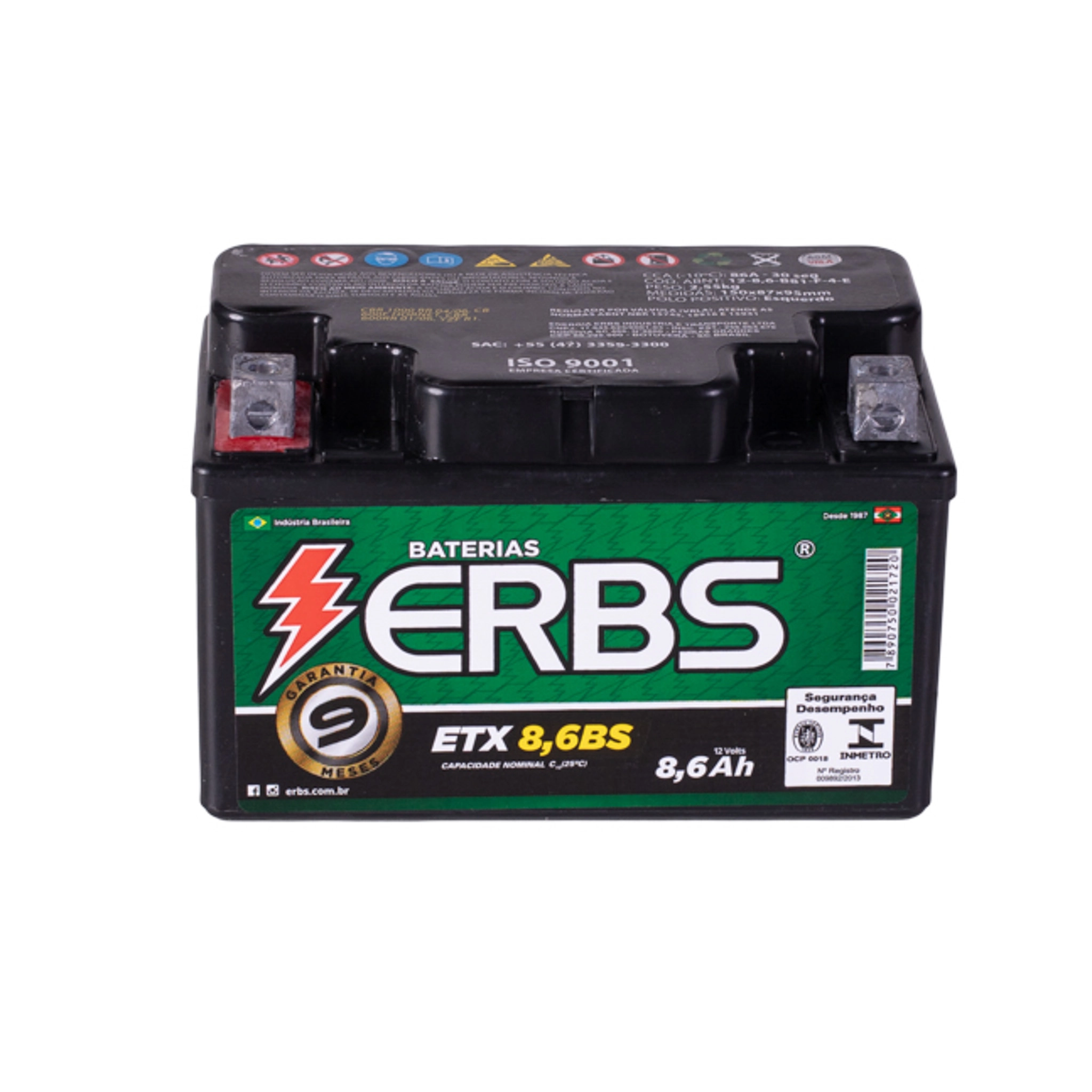 Bateria Moto ERBS Premium ETX8,6BS 12V 8,6Ah