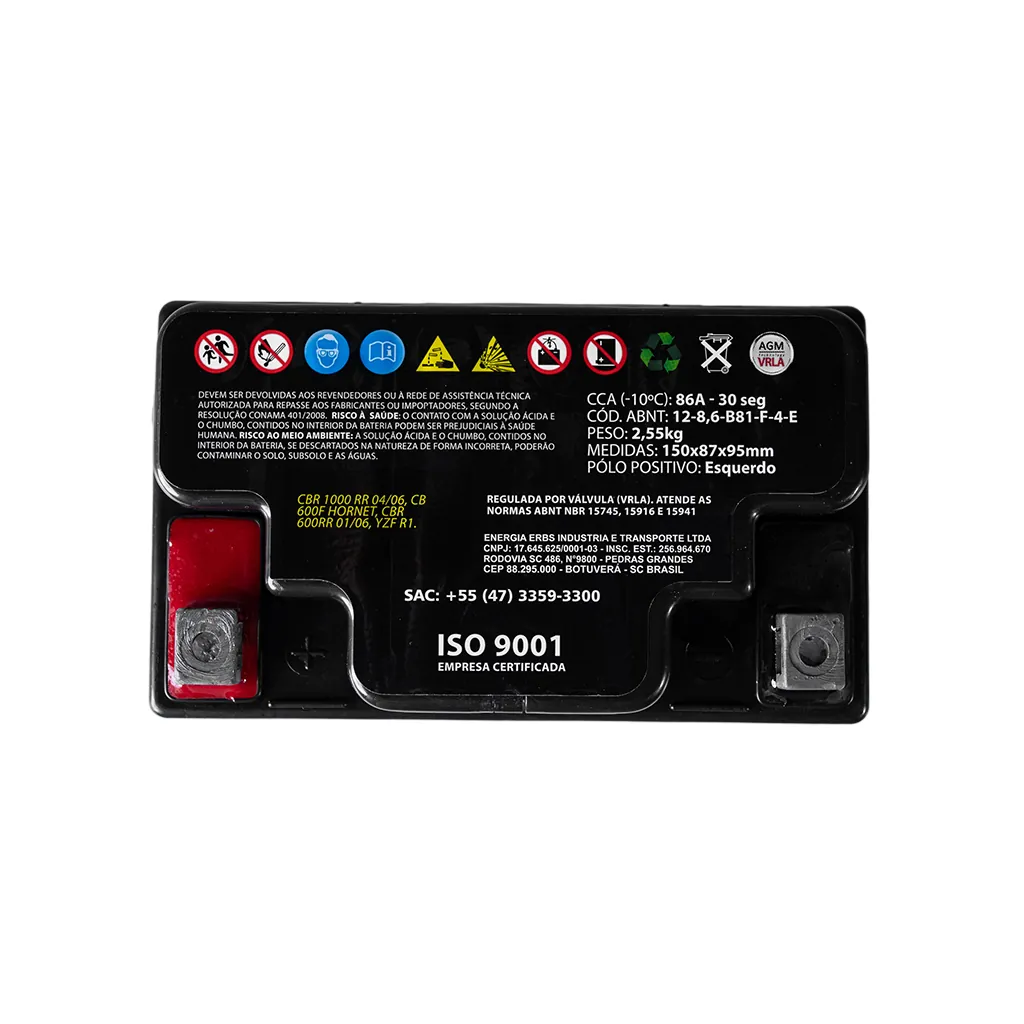 Bateria Moto ERBS Premium ETX8,6BS 12V 8,6Ah