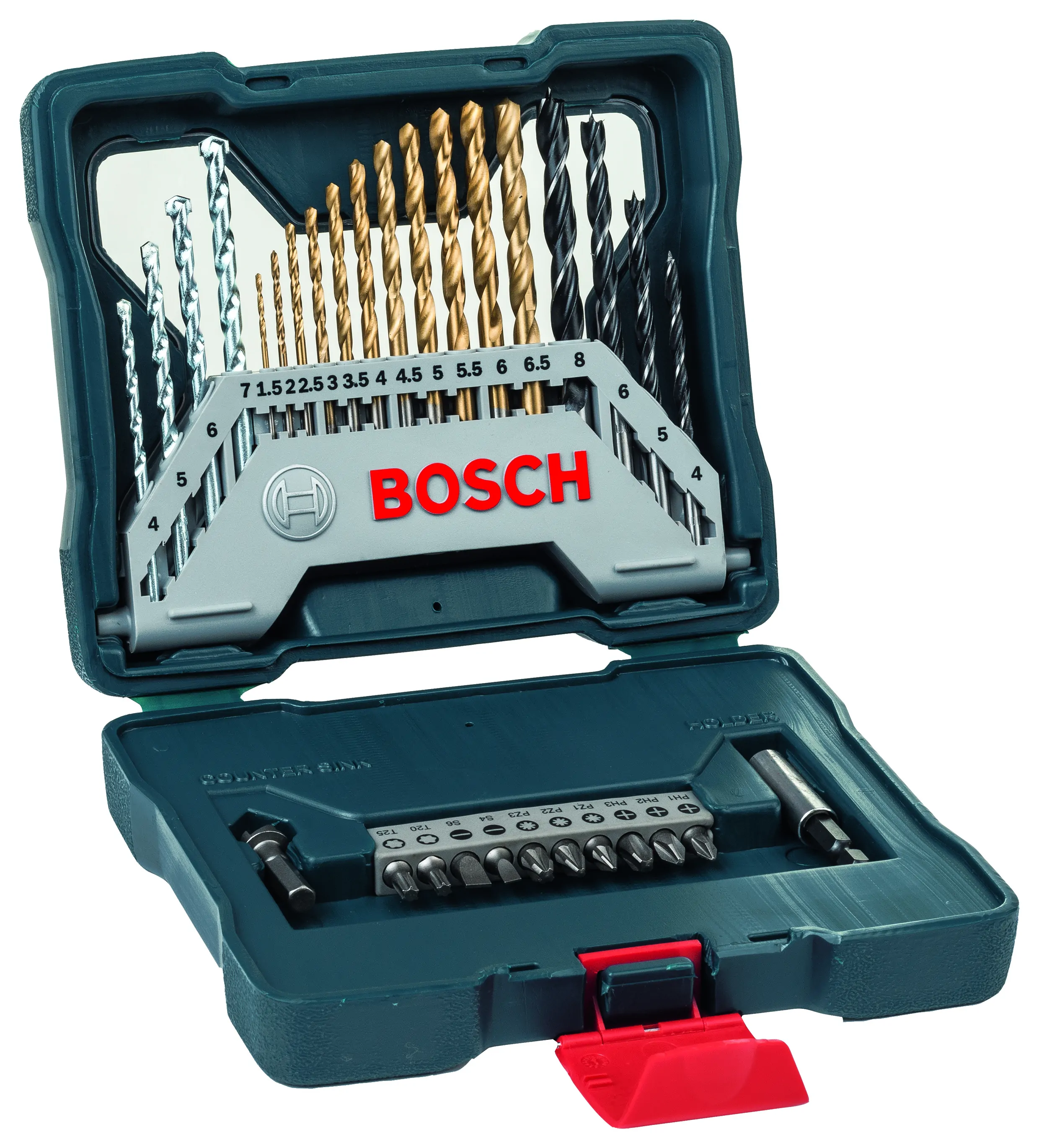 Kit de Pontas e Brocas em Titânio Bosch X-Line para parafusar e perfurar com 30 unidades