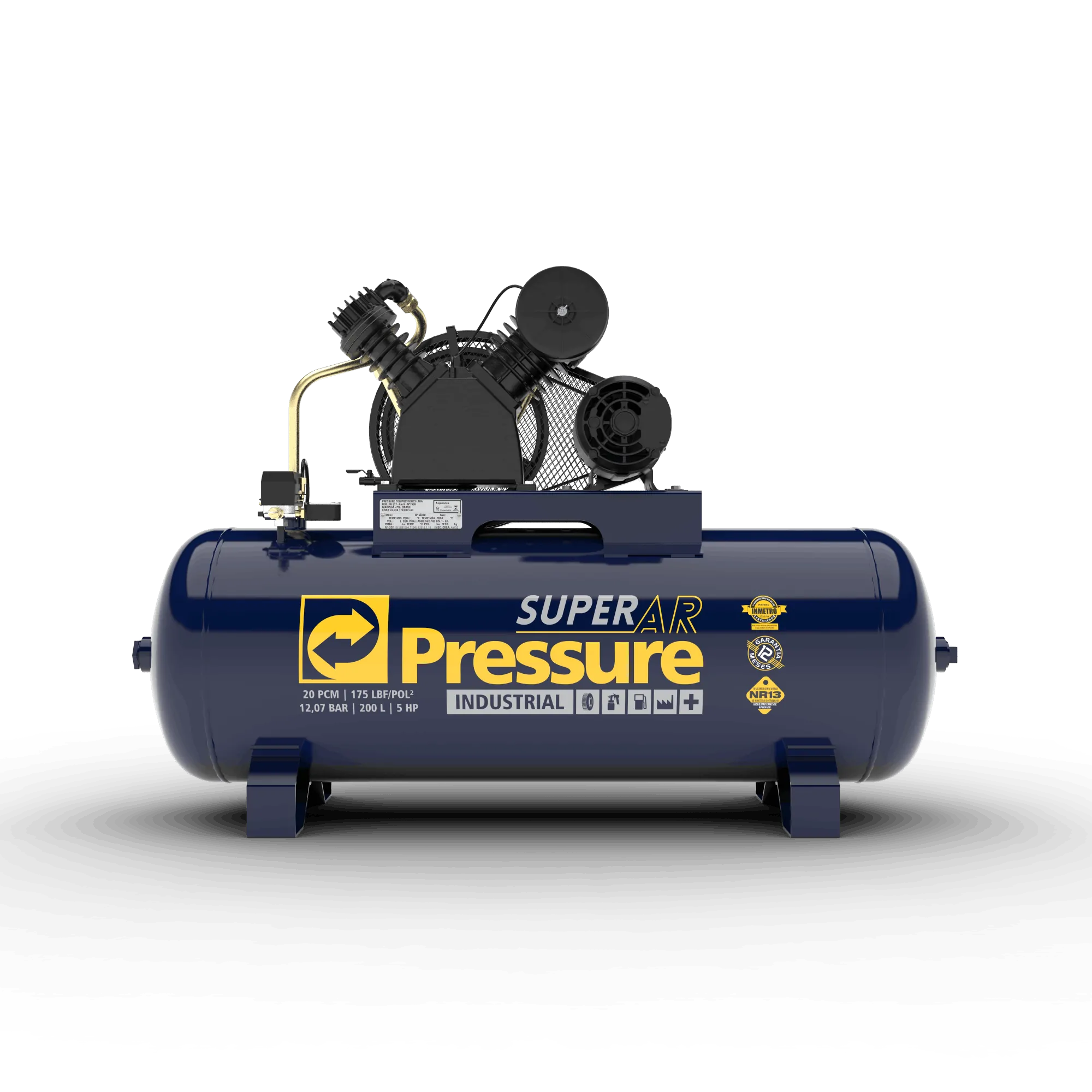 COMPRESSOR DE AR 20PCM V 200LTS SUPER AR TRIF PRESSURE