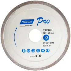 Disco de corte diamantado contínuo 13900RPM 110x20mm NORTON