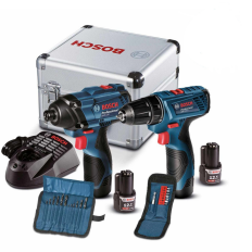 Furadeira e Parafusadeira GSR 120-LI + Chave de Impacto GDR 120-LI com Maleta de Aluminio + Kit Acessorios BOSCH