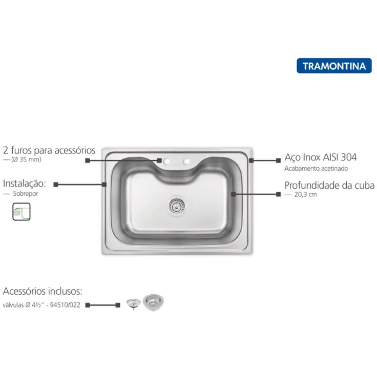 CUBA SOBREPOR TRAMONTINA INOX MORGANA 69 X 49 93806/122