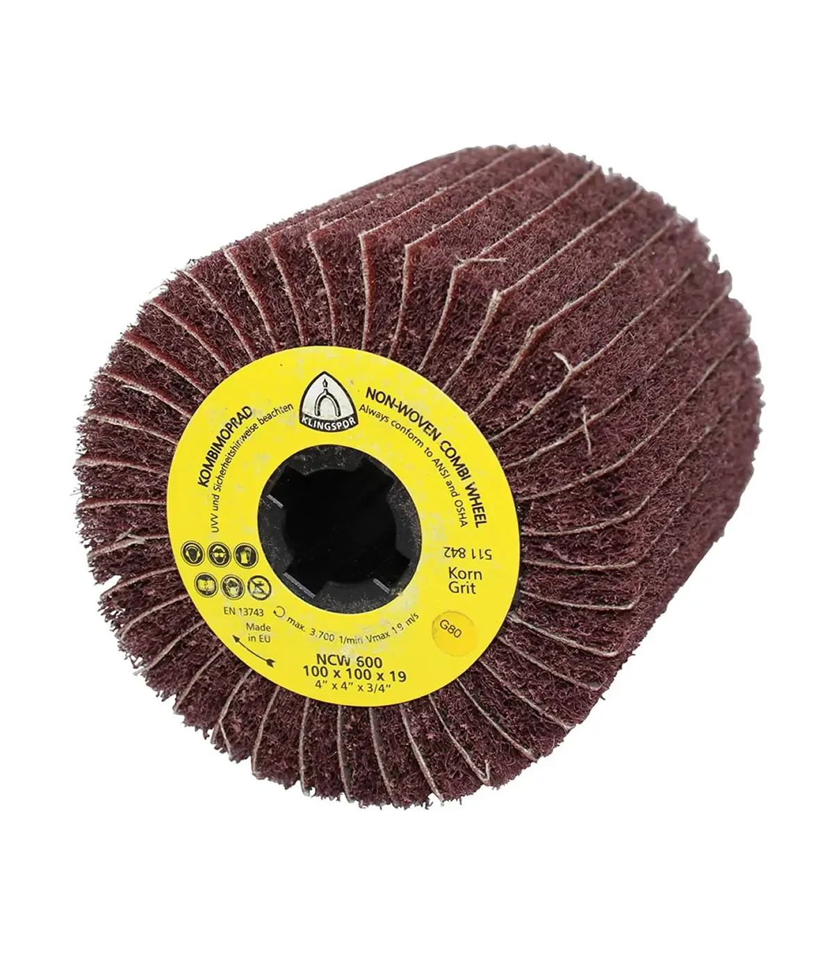 RODA DE MANTA ABRASIVA 100 X 100 X 19 NCW 600 S G-80 GROSSO KLINGSPOR