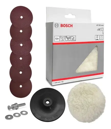 Kit 9 peças disco de lixa, boné de pele e disco de Borracha Bosch