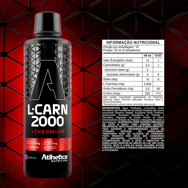 L-CARN 2000 + CHROMIUM (480ml) - Atlhetica Nutrition