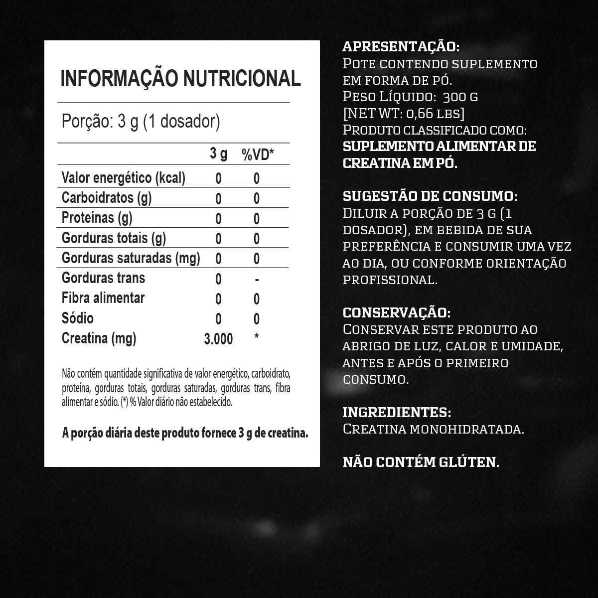 Creatine Darkness 100% Pura Monohidratada Pote 300g - Integralmédica 