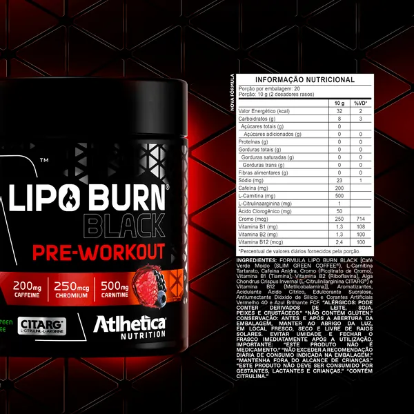 Lipo Burn® Black Pré Workout Pote 200g - Atlhetica Nutrition