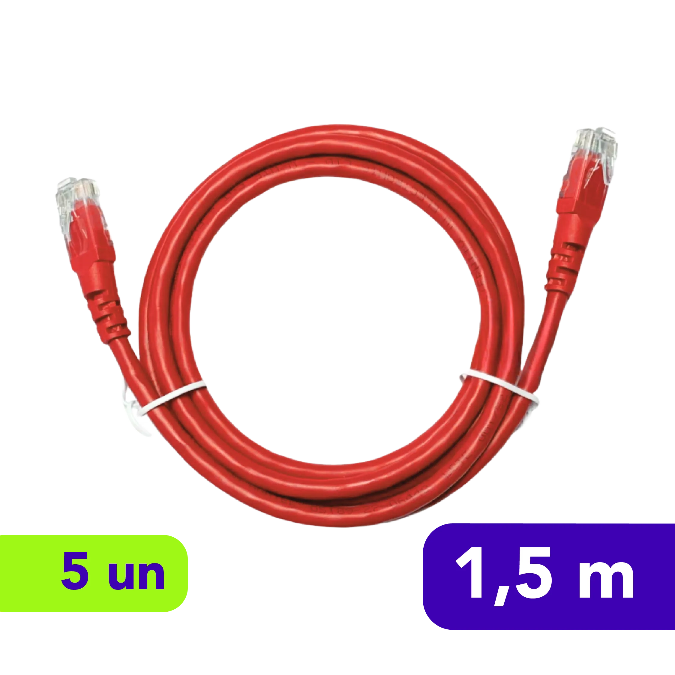 Patch Cord Cat.5E U/UTP - LSZH - 1,5m - Vermelho - Kit com 5 Unidades