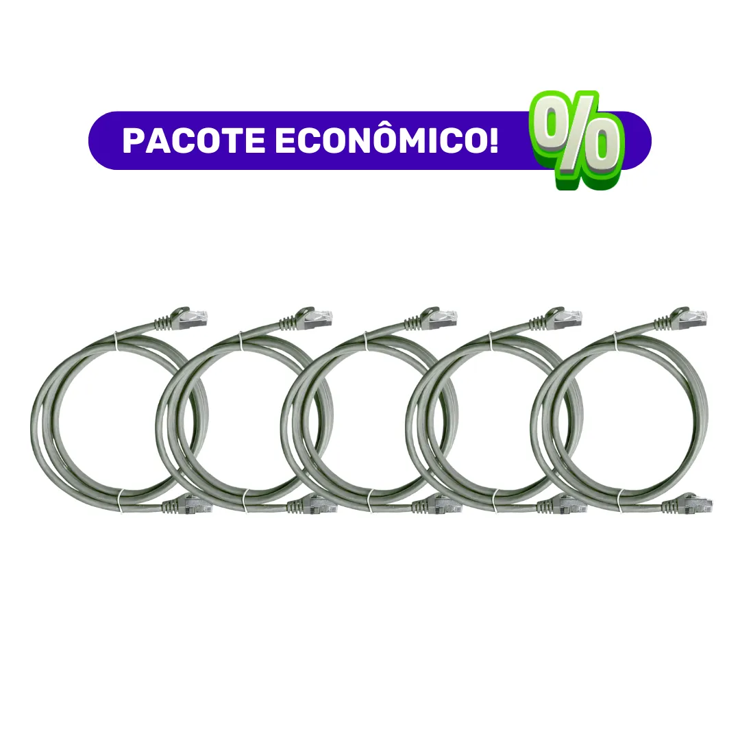 Patch Cord - Blindado - F/UTP - LSZH - Cat.6 - 1,5 m - Cinza - Kit com 5 Unidades