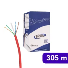 Cabo de Rede - 4 Pares - UTP - Cat. 6 - LSZH - Fconn - 305m - Vermelho