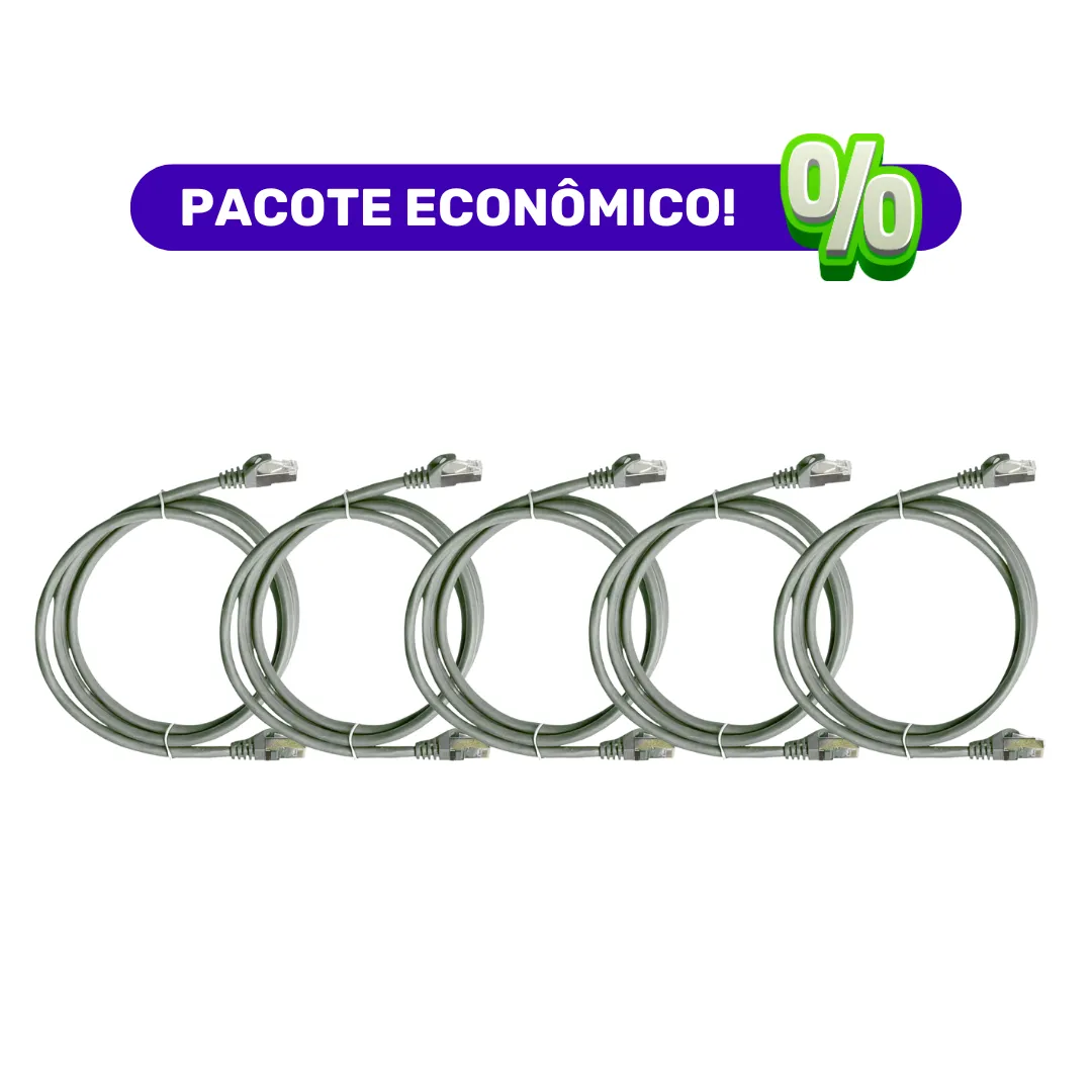 Patch Cord - Blindado F/UTP - LSZH - Cat. 6 - 3m - Cinza - Kit com 5 Unidades