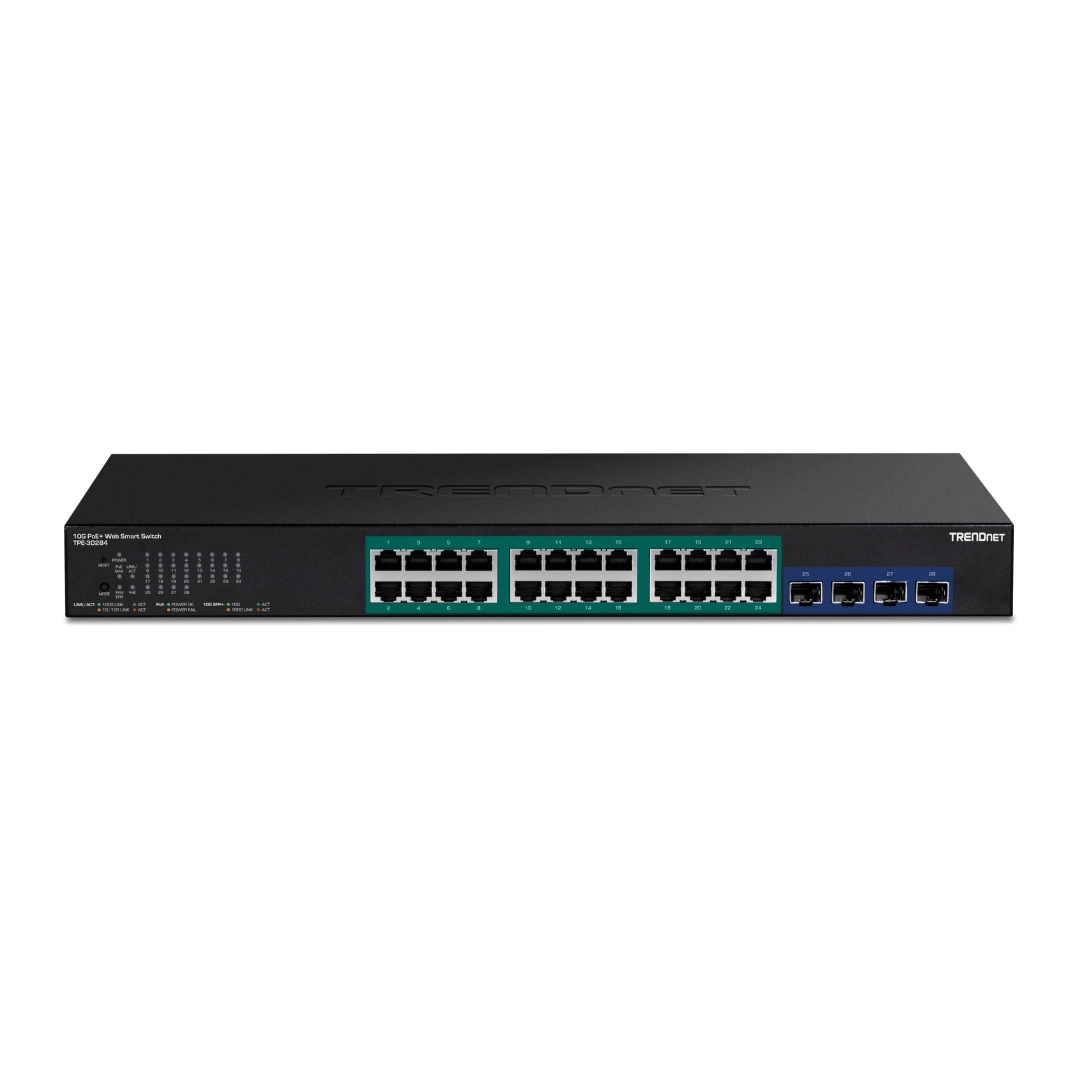 Switch TPE-30284 - 24 portas Gigabit Web Smart PoE com slots SFP+ 10G - TRENDnet