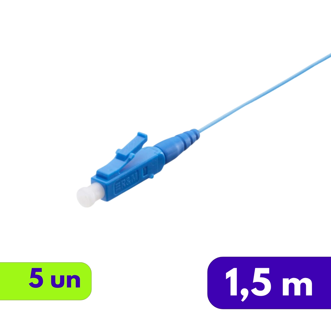 Pigtail Óptico BLI Simplex 9/125 LC-UPC - R&M - 1,5m - Kit com 5 Unidades