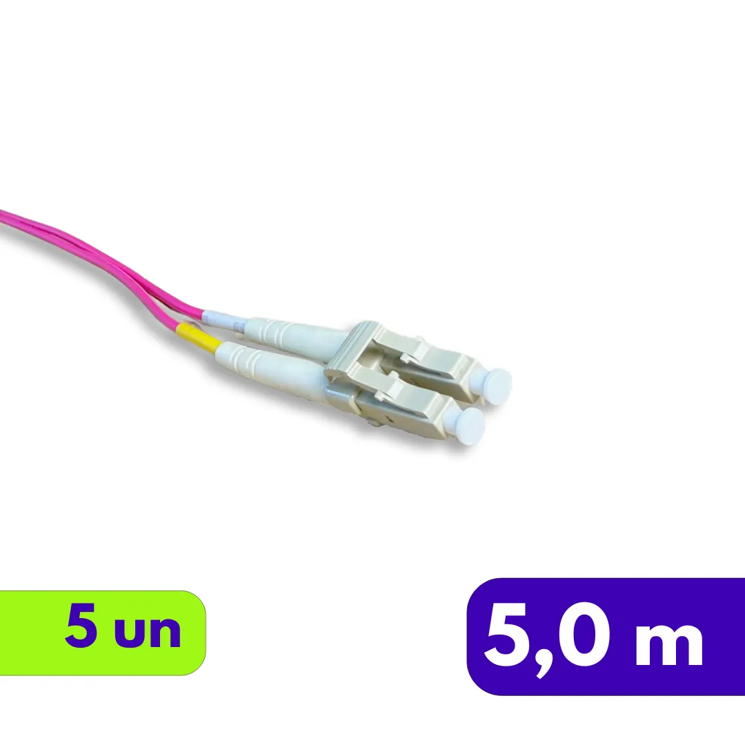 Cordão Óptico MM - OM4 Duplex - LC/UPC - R&M - 5m - Violeta - Kit com 5 Unidades