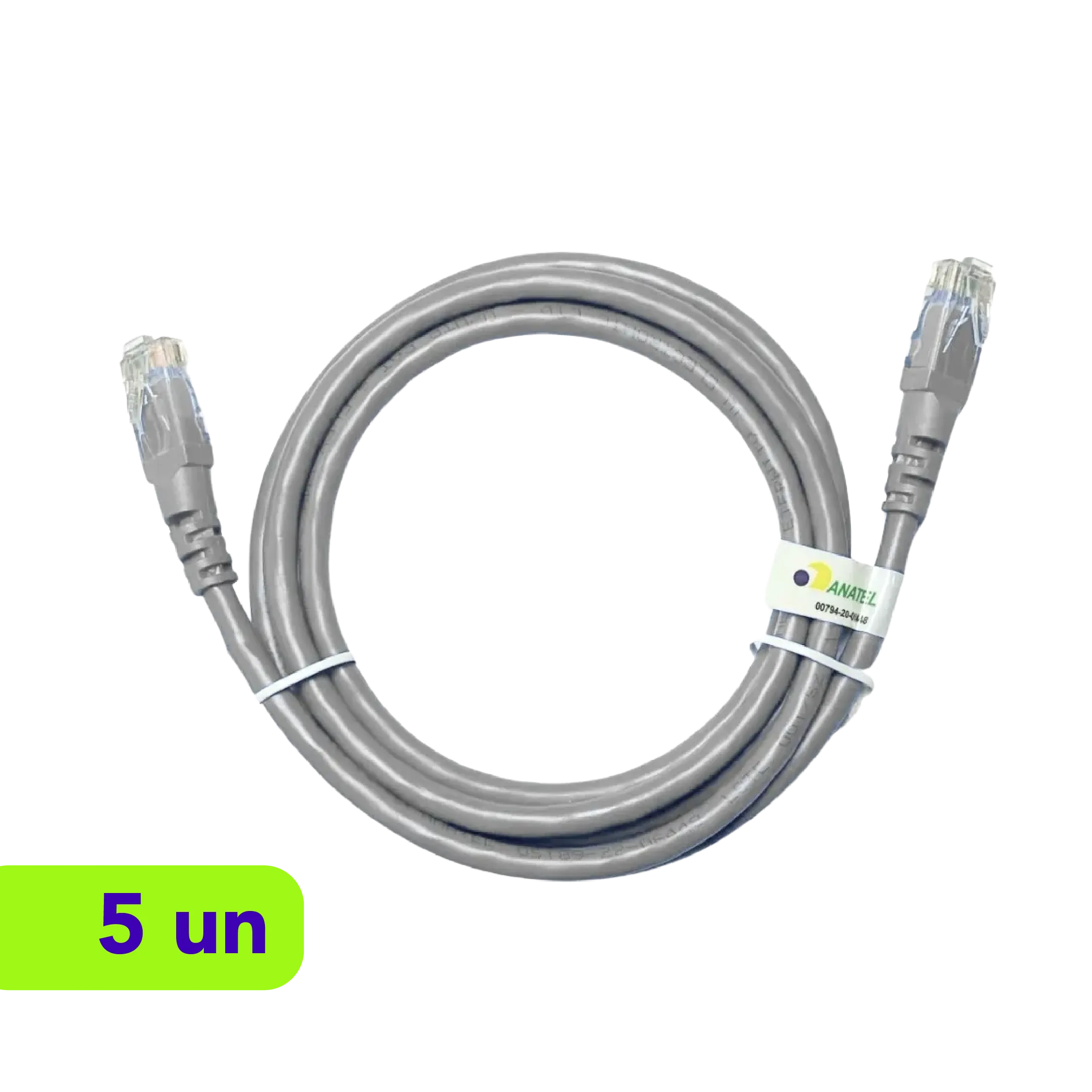 Patch Cord - Slim - UTP - CMX - Cat.6 - Fconn - 1m - Cinza - Kit com 5 Unidades