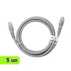Patch Cord - Slim - UTP - CMX - Cat.6 - Fconn - 1m - Cinza - Kit com 5 Unidades