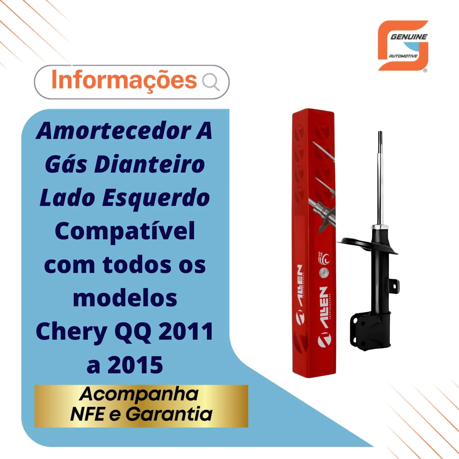 Amortecedor A Gás Dianteiro Esquerdo Chery QQ 2011 a 2015