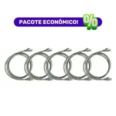 Patch Cord - Blindado - F/UTP - LSZH - Cat.6 - 1,5 m - Cinza - Kit com 5 Unidades