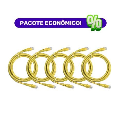 Patch Cord UTP - CM - Cat. 6 - 2,5m - Amarelo - Kit com 5 Unidades