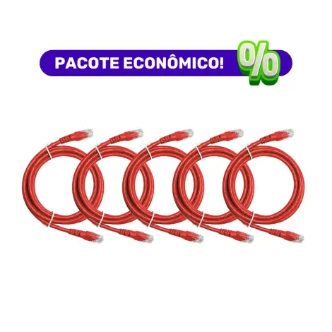 Patch Cord U/UTP - Cat. 6 - 2,5m - Vermelho - Kit com 5 Unidades