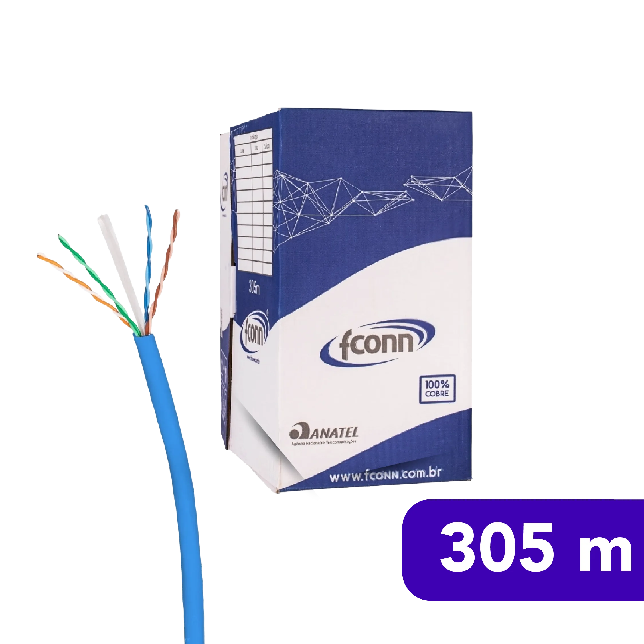 Cabo de Rede - 4 Pares - UTP - Cat. 6 - LSZH - Fconn - 305m - Azul