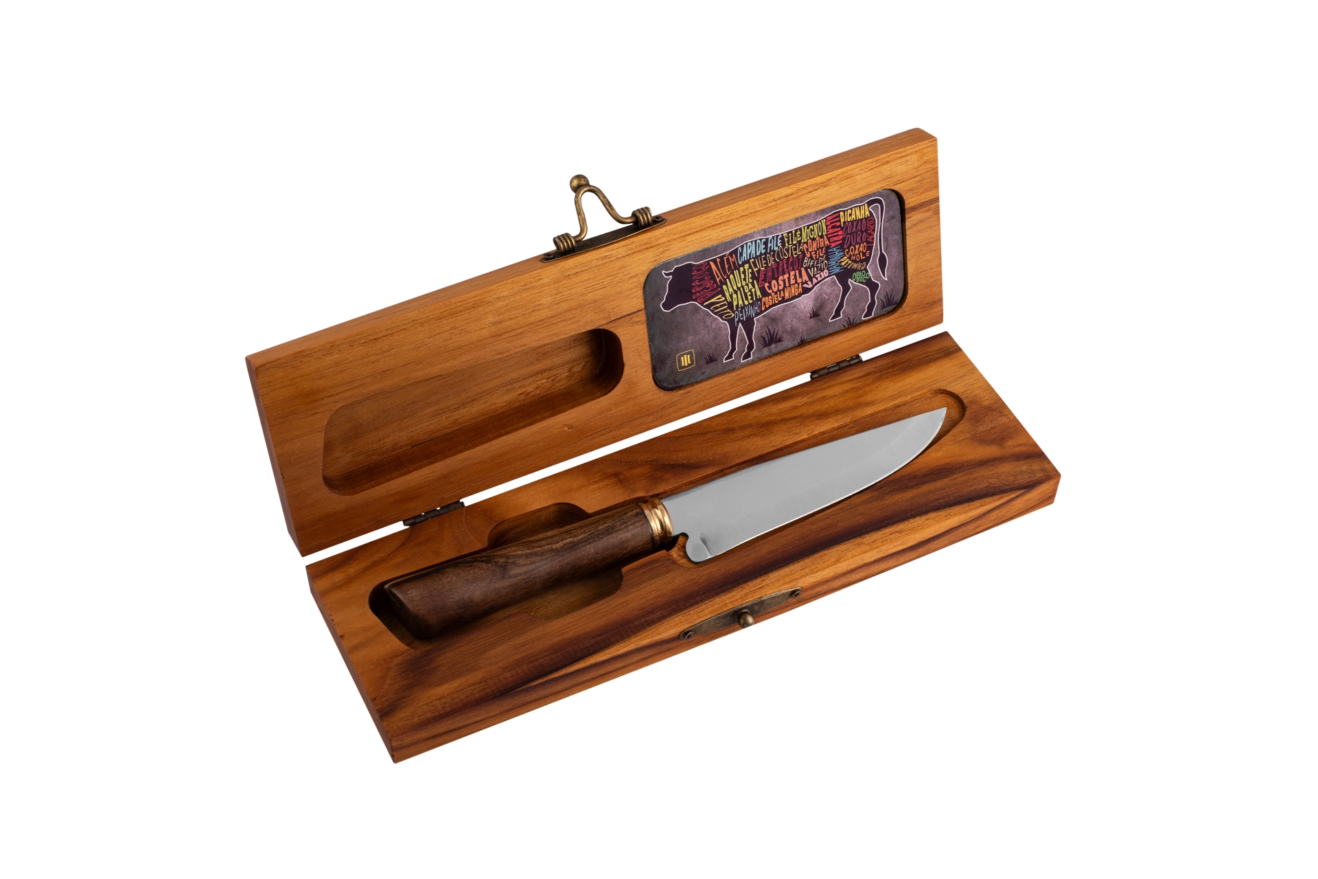 Faca para Churrasco e Mesa 5 Pol. + Estojo em Madeira Teca