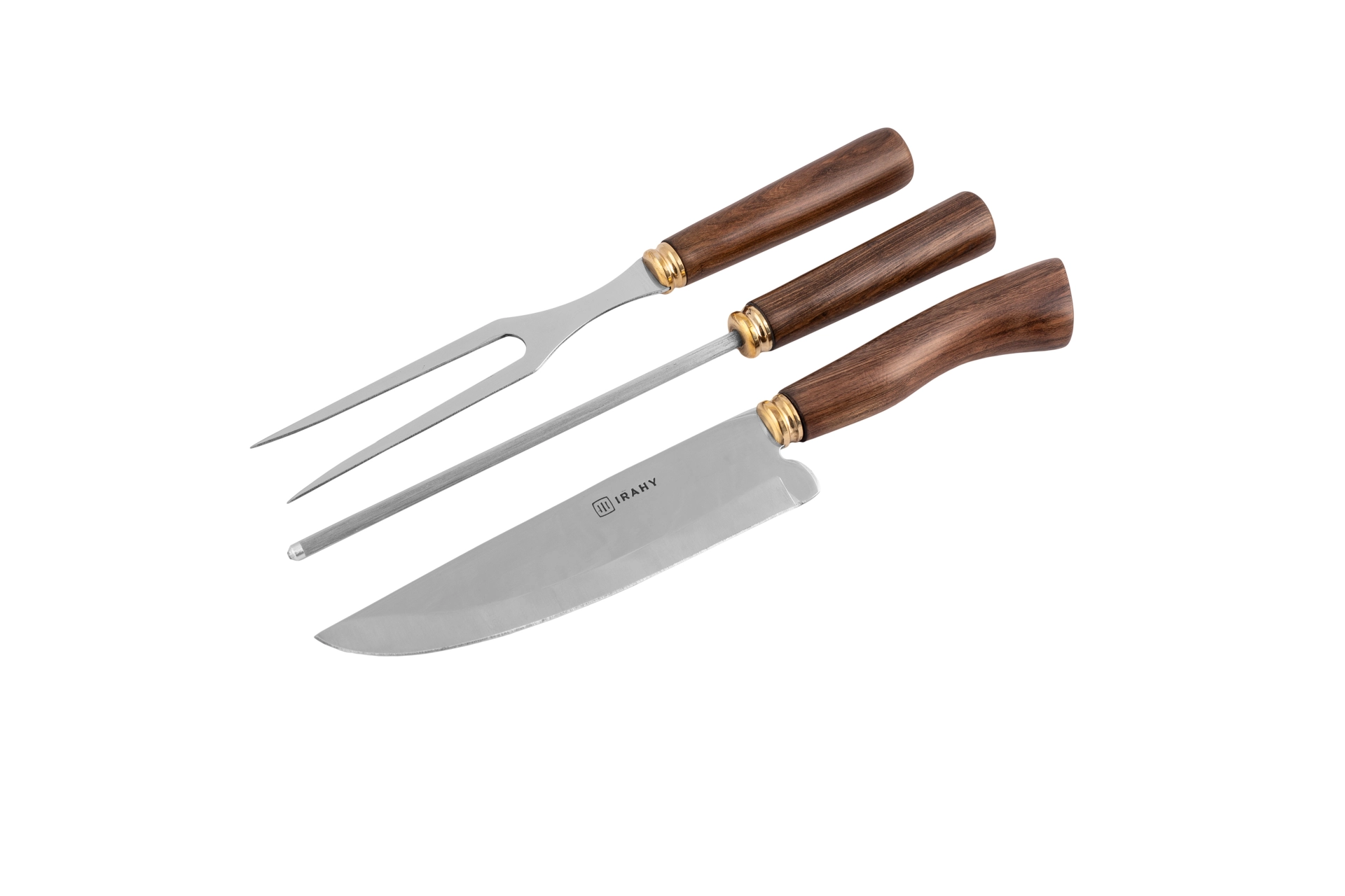 Faca fazendeira 9 Pol. + Garfo Auxiliar em Inox + Chaira estriada de alta performance 