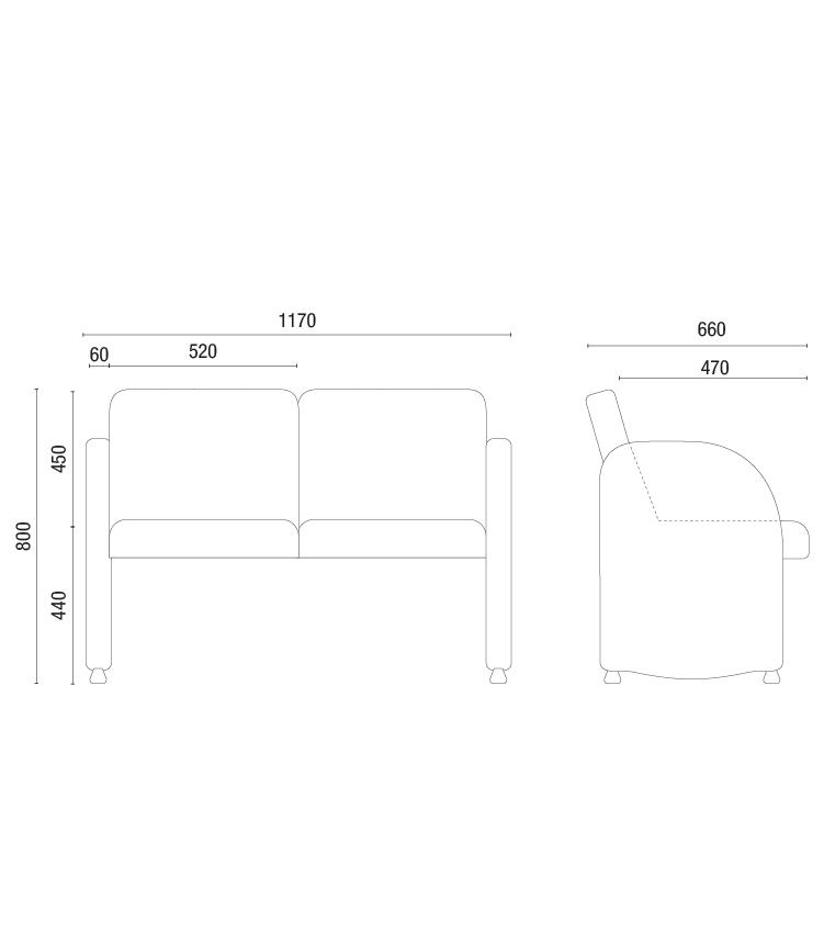 Sofá Espera / 2 Lugares / Sapatas.