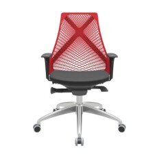 Bix Presidente Tela Vermelha / Rodízios PU 55mm / Bases/Estruturas Alumínio / Mecanismos Autocompensador / Apoios de braço Regulável