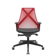 Bix Presidente Tela Vermelha / Rodízios PU 55mm / Bases/Estruturas Piramidal / Mecanismos Autocompensador / Apoios de braço Regulável