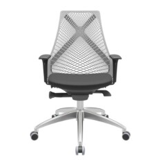 Bix Presidente Tela Cinza / Rodízios PU 55mm / Bases/Estruturas Alumínio / Mecanismos Autocompensador / Apoios de braço / Regulável