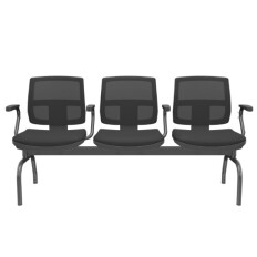 Brizza Longarina Tela Preta / 3 Lugares / Bases/Estruturas Metal Preto / Apoios de braço Fixo