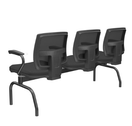 Brizza Longarina Tela Preta / 3 Lugares / Bases/Estruturas Metal Preto / Apoios de braço Fixo