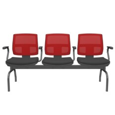 Brizza Longarina Tela Vermelha / 3 Lugares / Bases/Estruturas Metal Preto / Apoios de braço Fixo