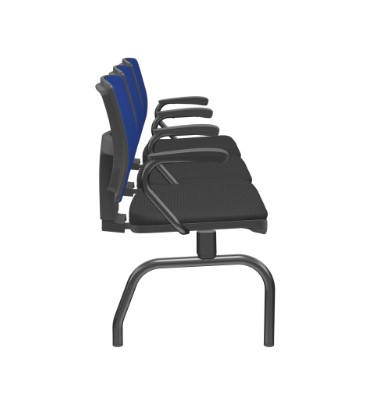 Brizza Longarina Tela Azul / 3 Lugares /Bases/Estruturas Metal Preto / Apoios de braço Fixo