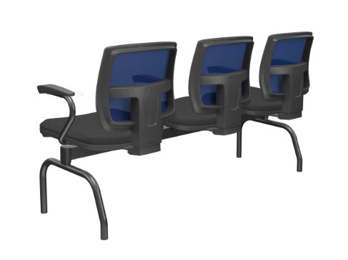 Brizza Longarina Tela Azul / 3 Lugares /Bases/Estruturas Metal Preto / Apoios de braço Fixo