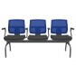 Brizza Longarina Tela Azul / 3 Lugares /Bases/Estruturas Metal Preto / Apoios de braço Fixo