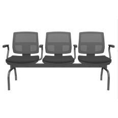 Brizza Longarina Tela Cinza / 3 Lugares / Bases/Estruturas Metal Preto / Apoios de braço Fixo