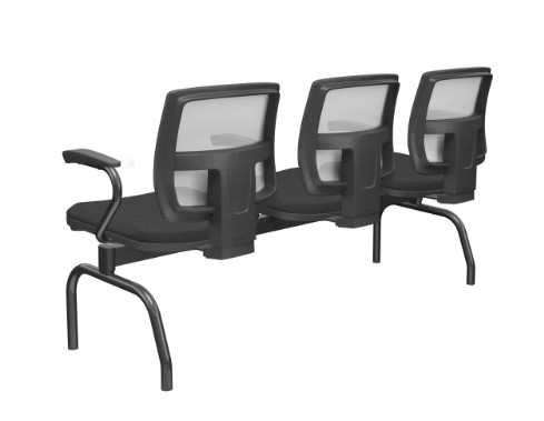 Brizza Longarina Tela Branco / 3 Lugares / Bases/Estruturas Metal Preto / Apoios de braço Fixo
