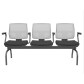 Brizza Longarina Tela Branco / 3 Lugares / Bases/Estruturas Metal Preto / Apoios de braço Fixo