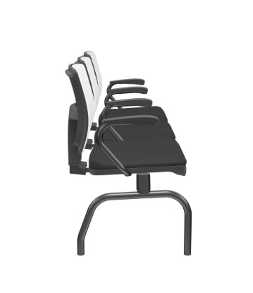 Brizza Longarina Tela Branco / 3 Lugares / Bases/Estruturas Metal Preto / Apoios de braço Fixo