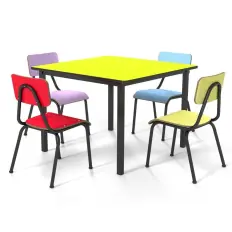 Conjunto mesa Infantil 80x80 c/ 4 cadeiras (1-5 anos)