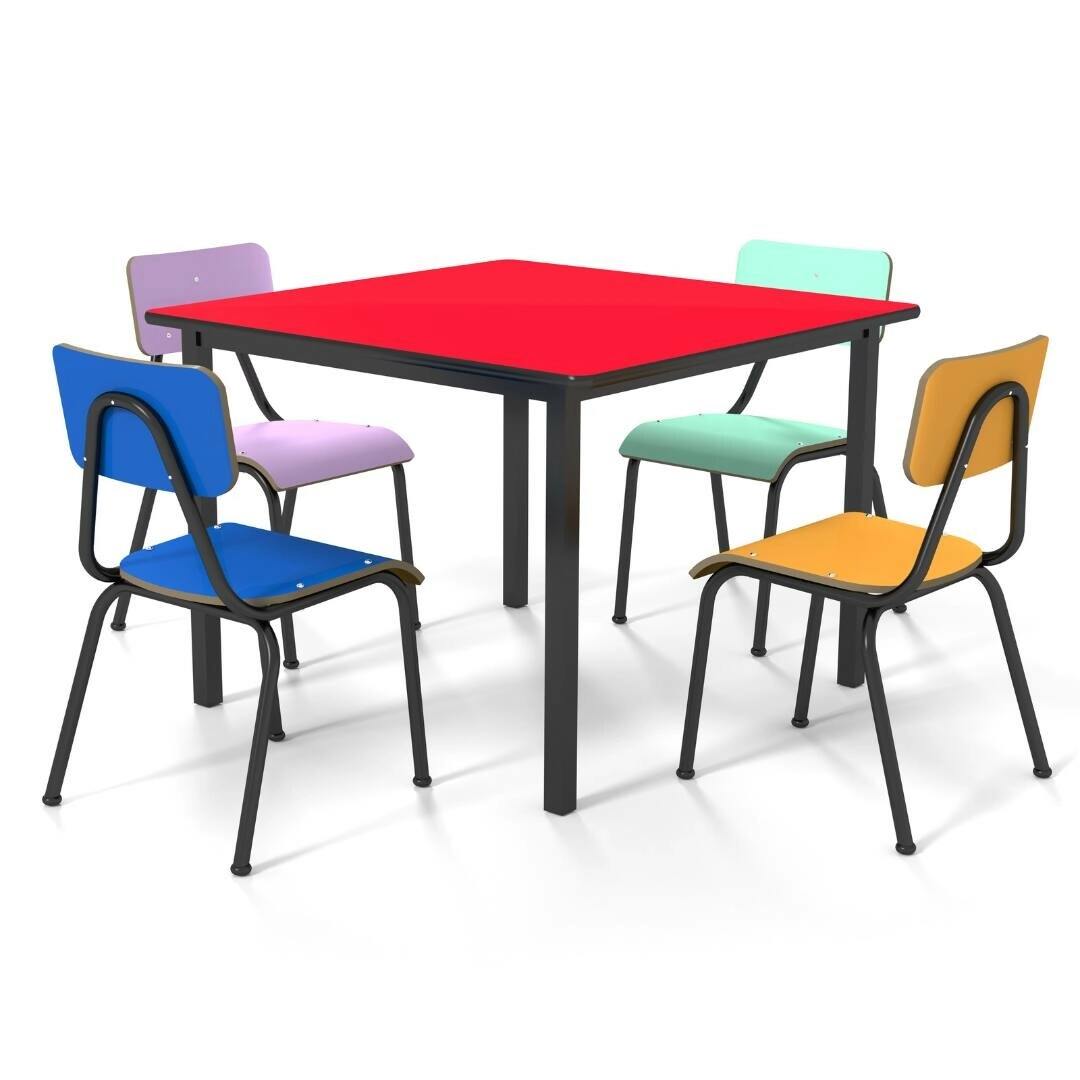 Conjunto mesa Infantil 80x80 c/ 4 cadeiras (1-5 anos)