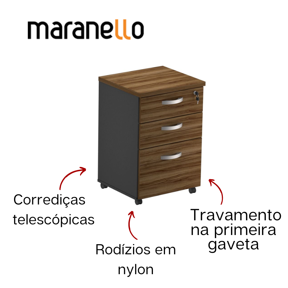 Gaveteiro Volante - 2 Gavetas - Pasta Suspensa - MDP 25mm - 467mm x 420mm x 700mm M25 MARANELLO