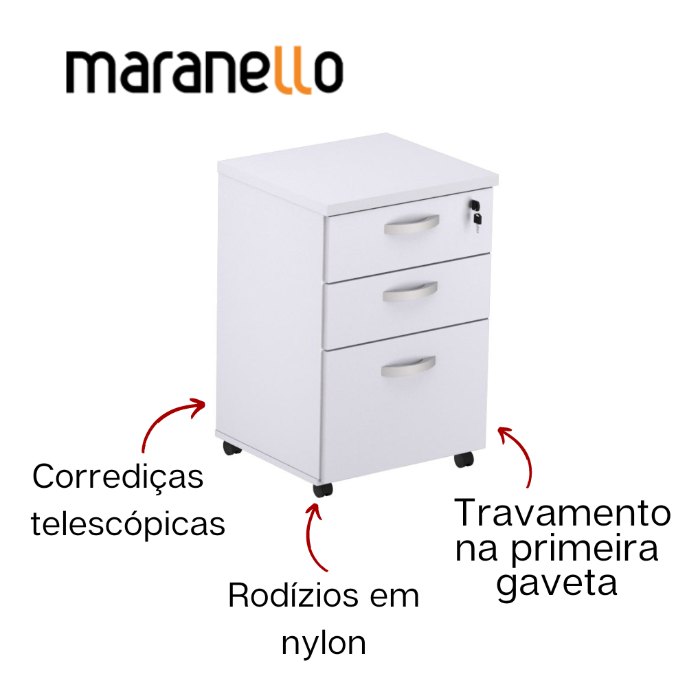Gaveteiro Volante - 2 Gavetas - Pasta Suspensa - MDP 25mm - 467mm x 420mm x 700mm M25 MARANELLO