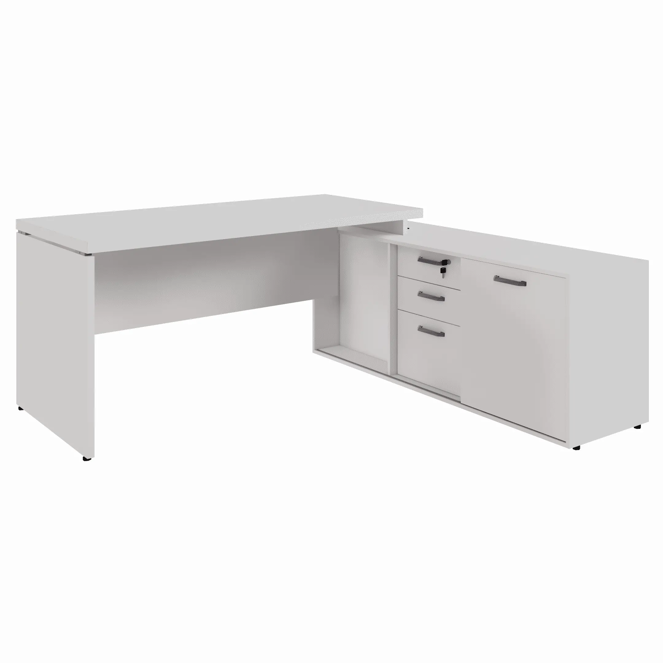 MESA DIRETOR DINÂMICA COM ARMÁRIO LATERAL PÉ PAINEL 1800 X 1600 CINZA