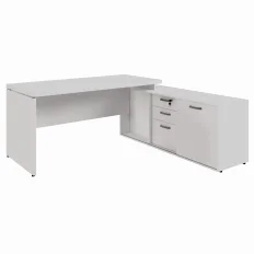 MESA DIRETOR DINÂMICA COM ARMÁRIO LATERAL PÉ PAINEL 1800 X 1600 CINZA