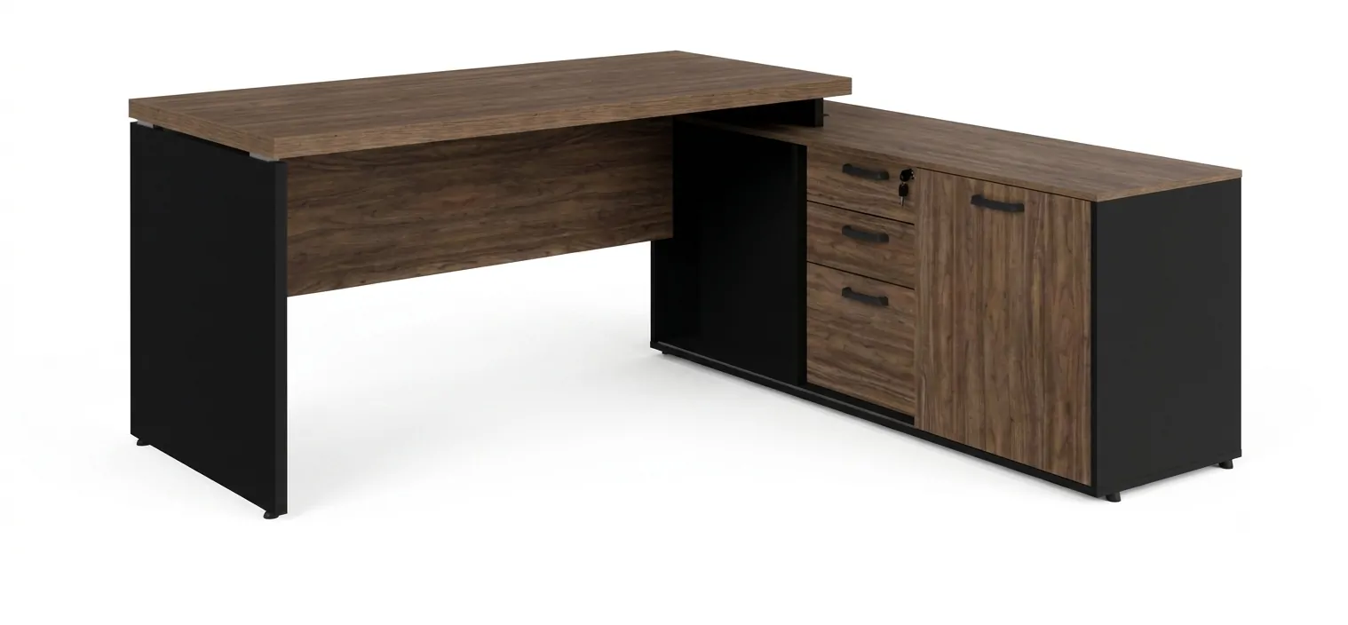 MESA DIRETOR DINÂMICA COM ARMÁRIO LATERAL PÉ PAINEL 1800 X 1600 MLG PRETO